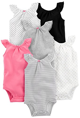 Simple Joys by Carter's Baby Girls' 6-Pack Short-Sleeve Bodysuit, Multicolor/Dots/Hearts, 6-9 Months