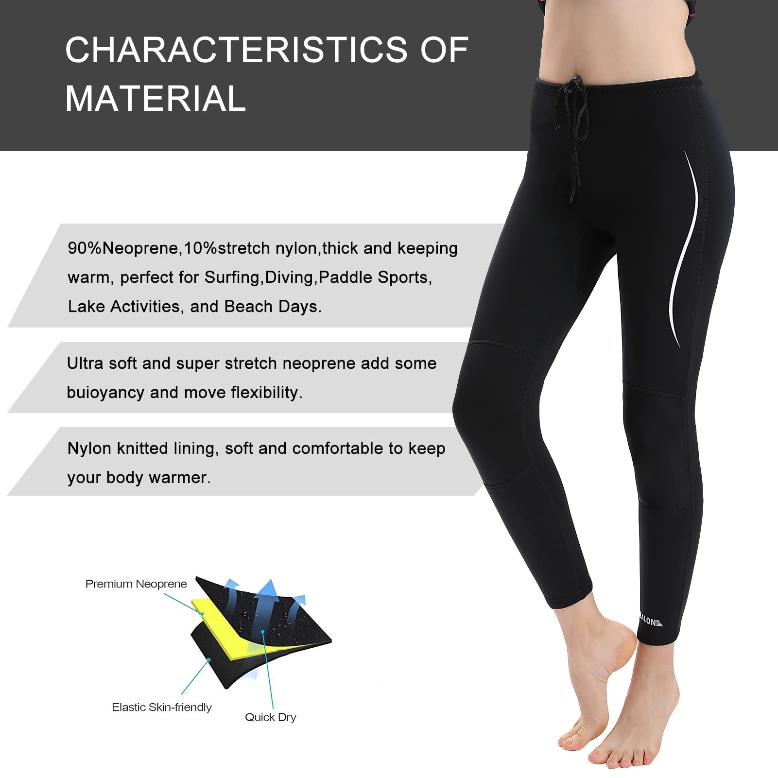 REALON Wetsuit Pants Men Womens Wet Suits Swim Tights 3mm Neoprene Swimming Leggings 2mm Long Diving Surfing Kayak Pant Keep Warm for Workout Scuba Snorkeling Canoeing Water Sports