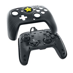 pdp gaming wired pro controller faceplate: black mario star - nintendo switch faceoff