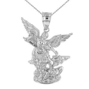 .925 Sterling Silver 7/8" Christian Saint Michael The Archangel Defeating Satan Guardian Charm Pendant Necklace - 16"