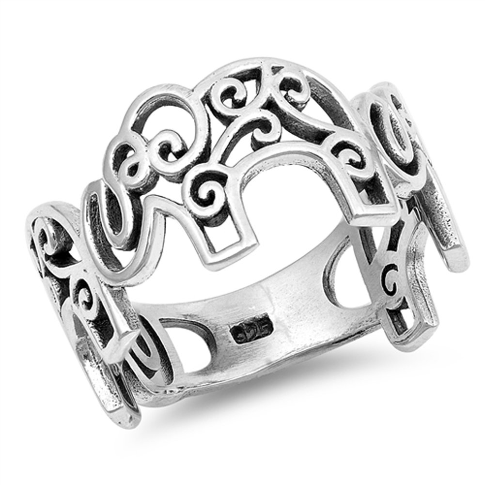 Filigree Oxidized Elephant Swirl Ring New .925 Sterling Silver Band Size 10