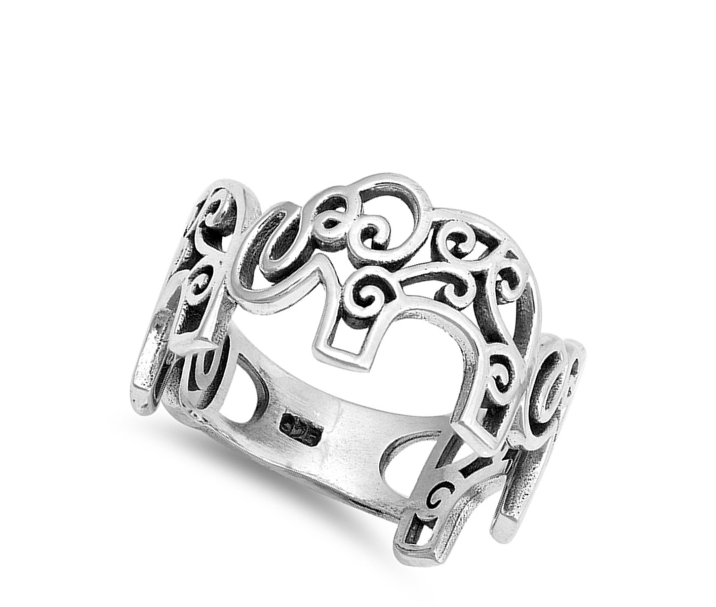 Filigree Oxidized Elephant Swirl Ring New .925 Sterling Silver Band Size 10