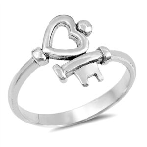 heart key love promise ring new .925 sterling silver high polish band size 9