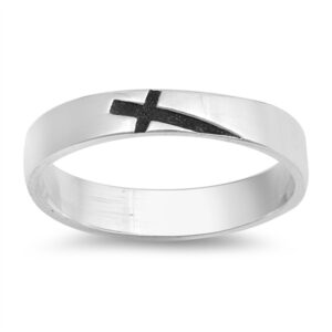 oxidized etched sideways cross promise ring .925 sterling silver band size 5