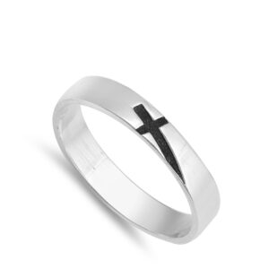 Oxidized Etched Sideways Cross Promise Ring .925 Sterling Silver Band Size 5