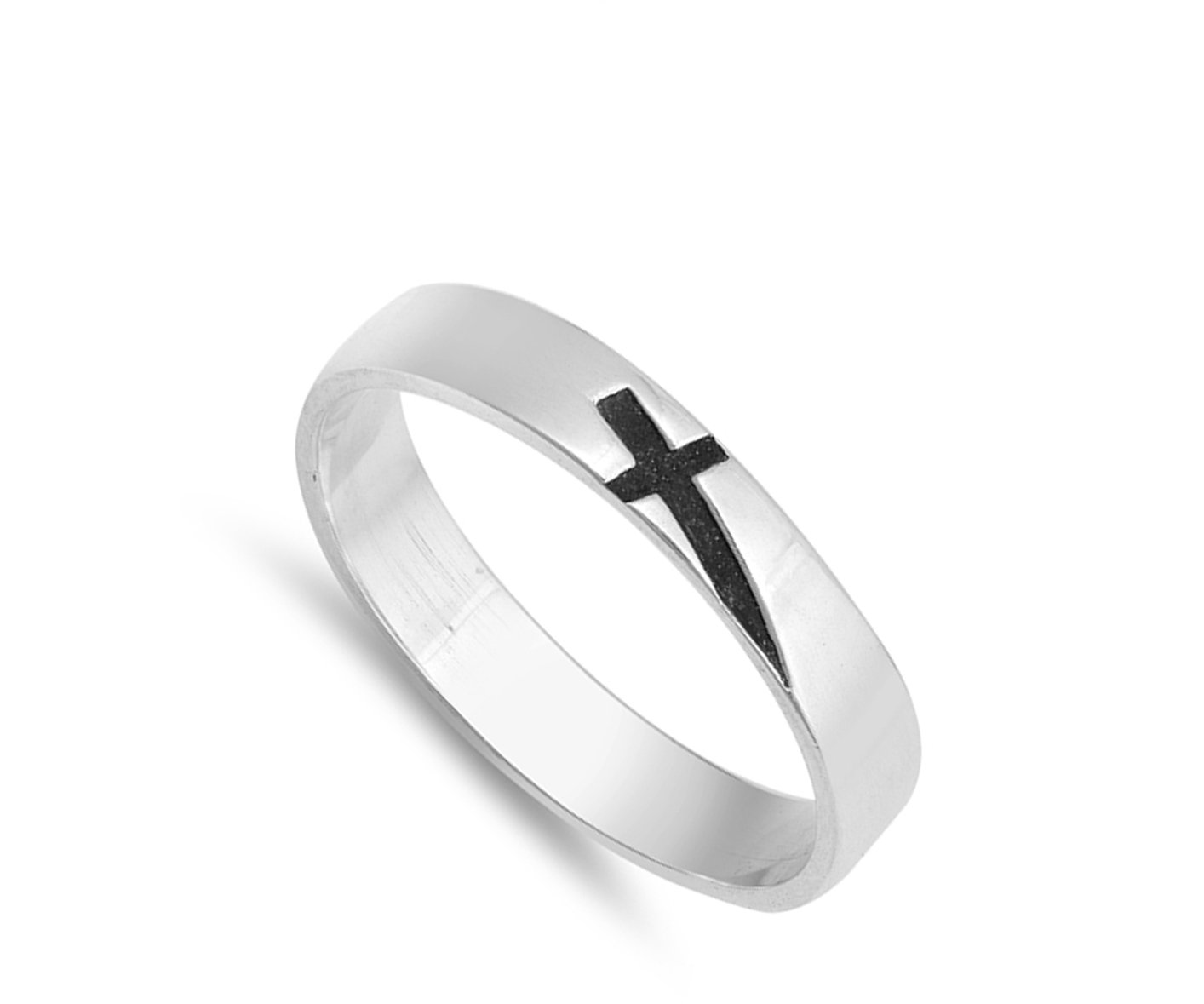 Oxidized Etched Sideways Cross Promise Ring .925 Sterling Silver Band Size 5