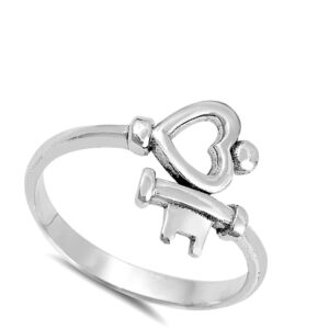 Heart Key Love Promise Ring New .925 Sterling Silver High Polish Band Size 8