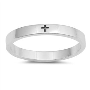 Simple Little Engraved Cross Stackable Ring .925 Sterling Silver Band Size 5