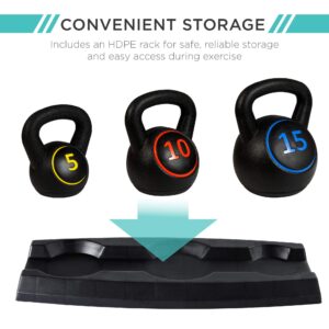 Best Choice Products 3-Piece Kettlebell Set with Storage Rack, HDPE Coated Exercise Fitness Concrete Weights for Home Gym, Strength Training, HIIT Workout 5lb, 10lb, 15lb