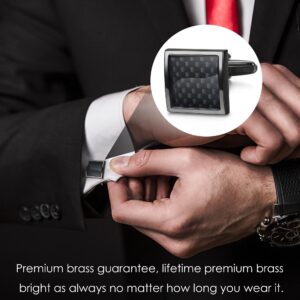 LOYALLOOK 8pcs Mens Carbon Fiber Cufflinks and Shirt Studs Set Tuxedo Shirts Business Wedding Black