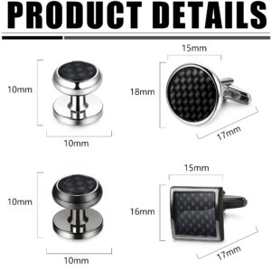 LOYALLOOK 8pcs Mens Carbon Fiber Cufflinks and Shirt Studs Set Tuxedo Shirts Business Wedding Black