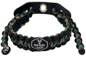 ten point gear bow archery wrist sling 550 paracord - survival hunting shooting - durable leather with metal grommet (multiple color options) (woodland camo)