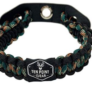 Ten Point Gear Bow Archery Wrist Sling 550 Paracord - Survival Hunting Shooting - Durable Leather with Metal Grommet (Multiple Color Options) (Woodland Camo)