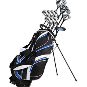 18 Piece Men's Complete Golf Club Package Set With Titanium Driver, #3 & #5 Fairway Woods, #4 Hybrid, 5-SW Irons, Putter, Stand Bag, 4 H/C's (Blue, Regular Size)