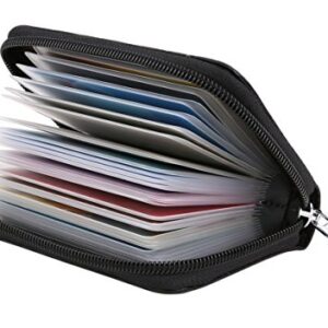 Easyoulife Genuine Leather Credit Card Holder Zipper Wallet With 26 Card Slots (Black)