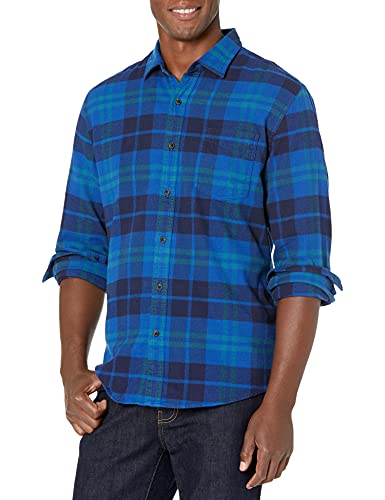 Amazon Essentials Men's Long-Sleeve Flannel Shirt (Available in Big & Tall), Black Blue Plaid, XX-Large