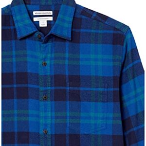 Amazon Essentials Men's Long-Sleeve Flannel Shirt (Available in Big & Tall), Black Blue Plaid, XX-Large