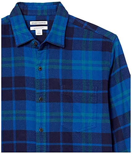 Amazon Essentials Men's Long-Sleeve Flannel Shirt (Available in Big & Tall), Black Blue Plaid, XX-Large