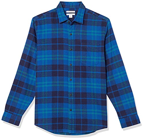 Amazon Essentials Men's Long-Sleeve Flannel Shirt (Available in Big & Tall), Black Blue Plaid, XX-Large