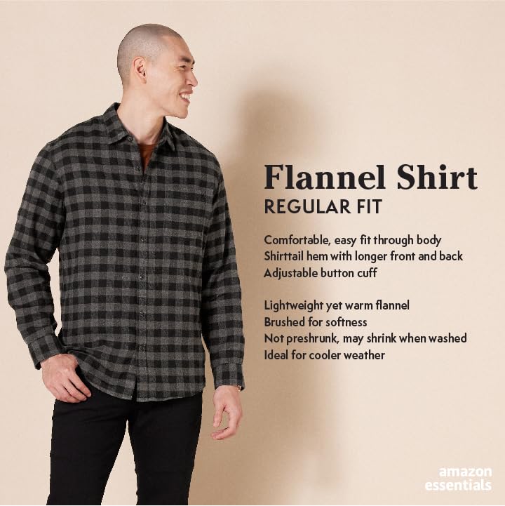 Amazon Essentials Men's Long-Sleeve Flannel Shirt (Available in Big & Tall), Black Blue Plaid, XX-Large