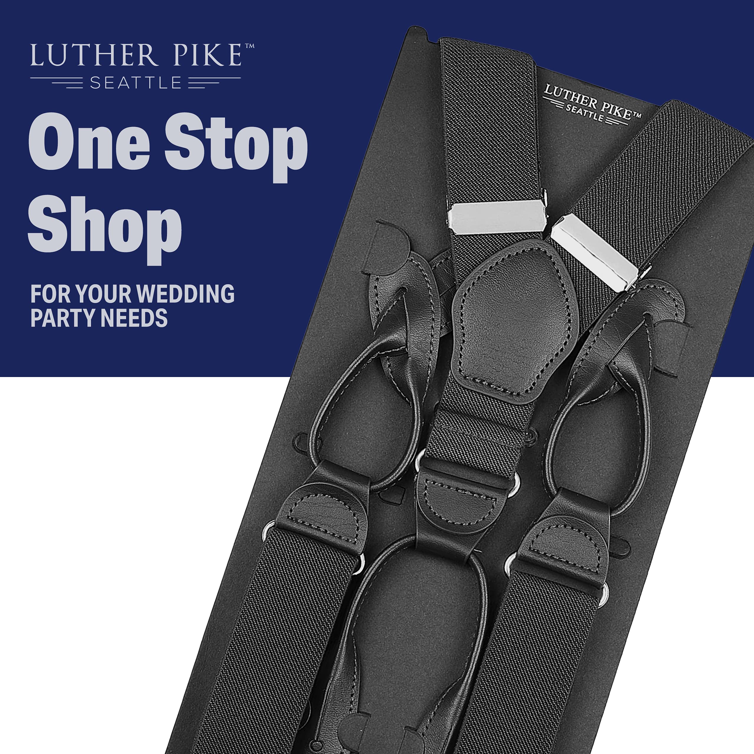 LUTHER PIKE SEATTLE Suspenders for Men - 1.25" Y-Back Men's Suspenders, Black