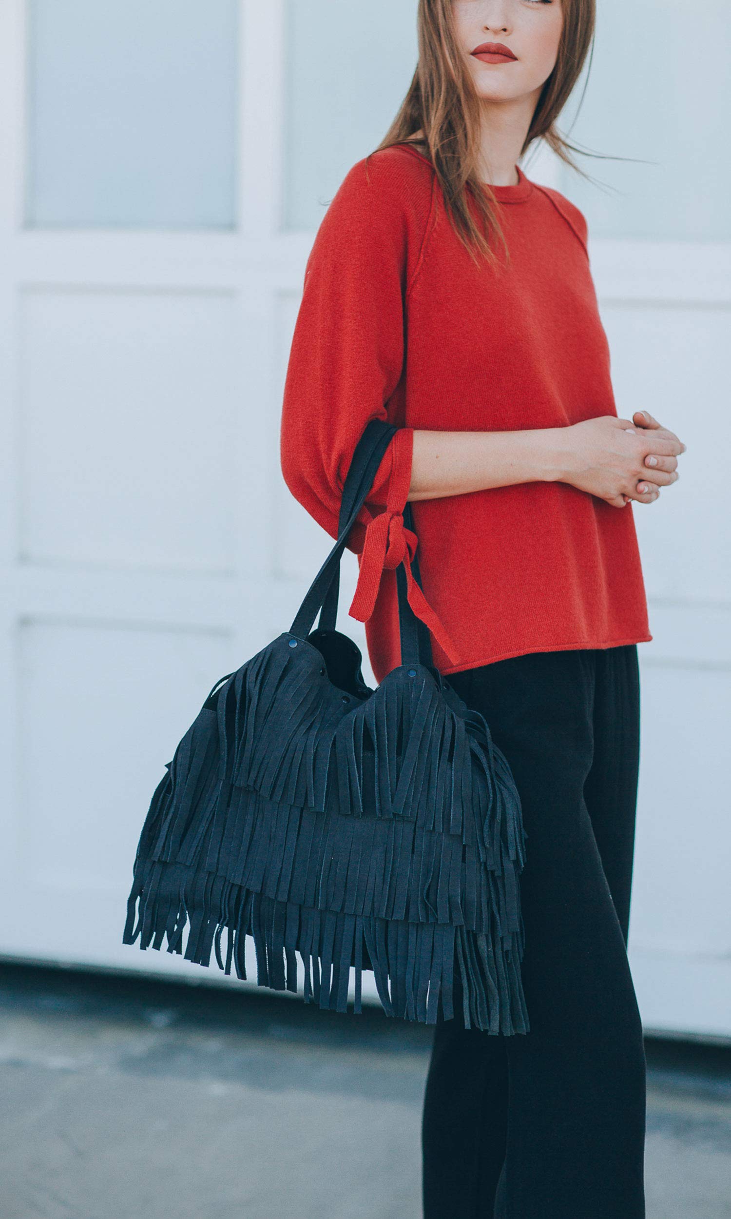 LAGGO Remy Fringe Bag (Black Nubuck)