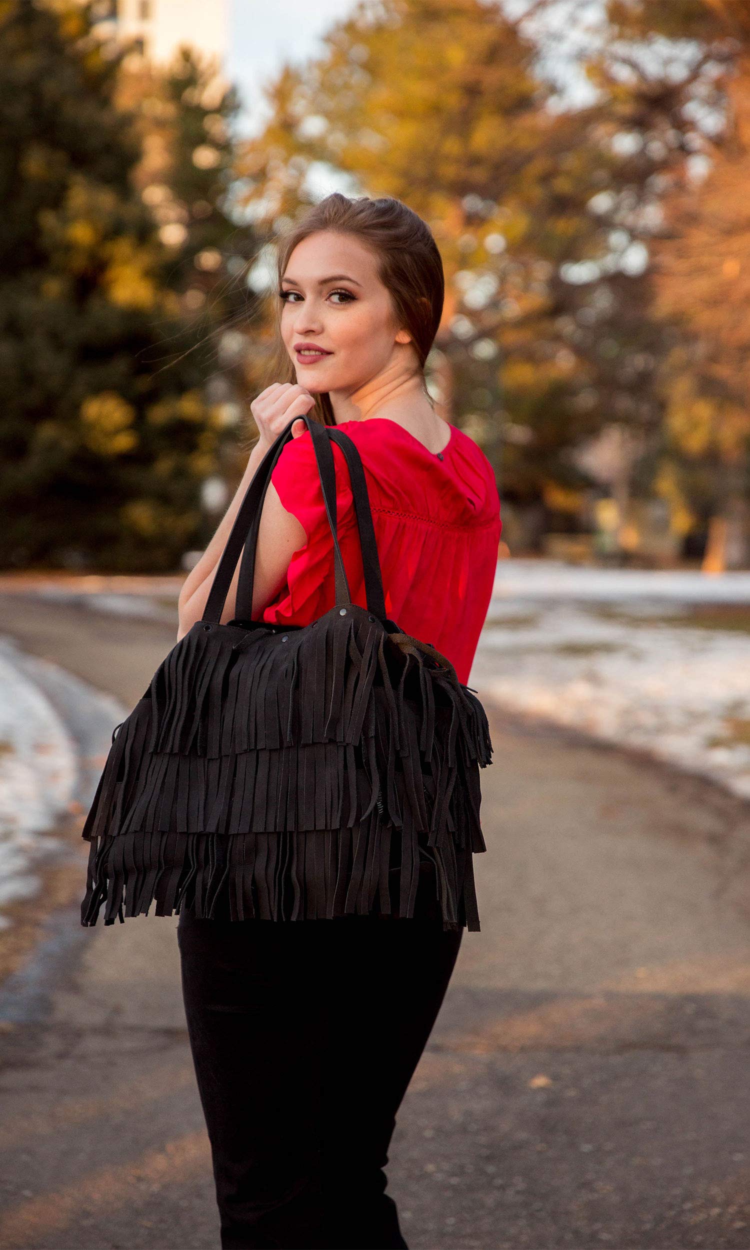 LAGGO Remy Fringe Bag (Black Nubuck)