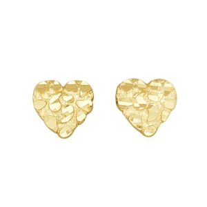 10K Yellow Gold Diamond Cut Nugget Heart Earrings