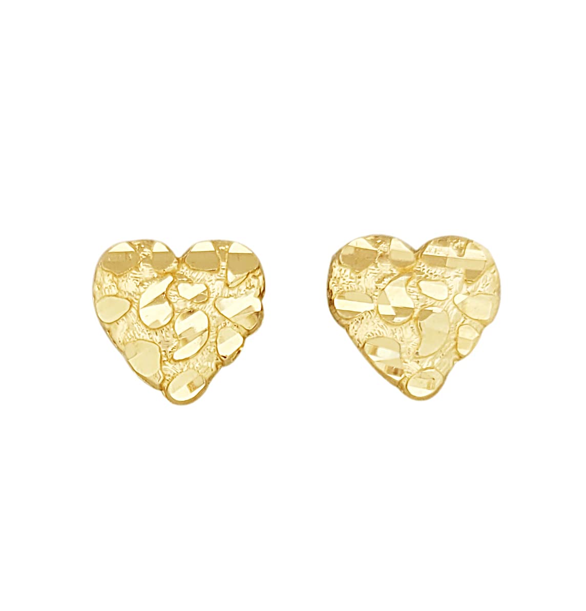 10K Yellow Gold Diamond Cut Nugget Heart Earrings