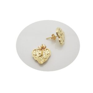 10K Yellow Gold Diamond Cut Nugget Heart Earrings