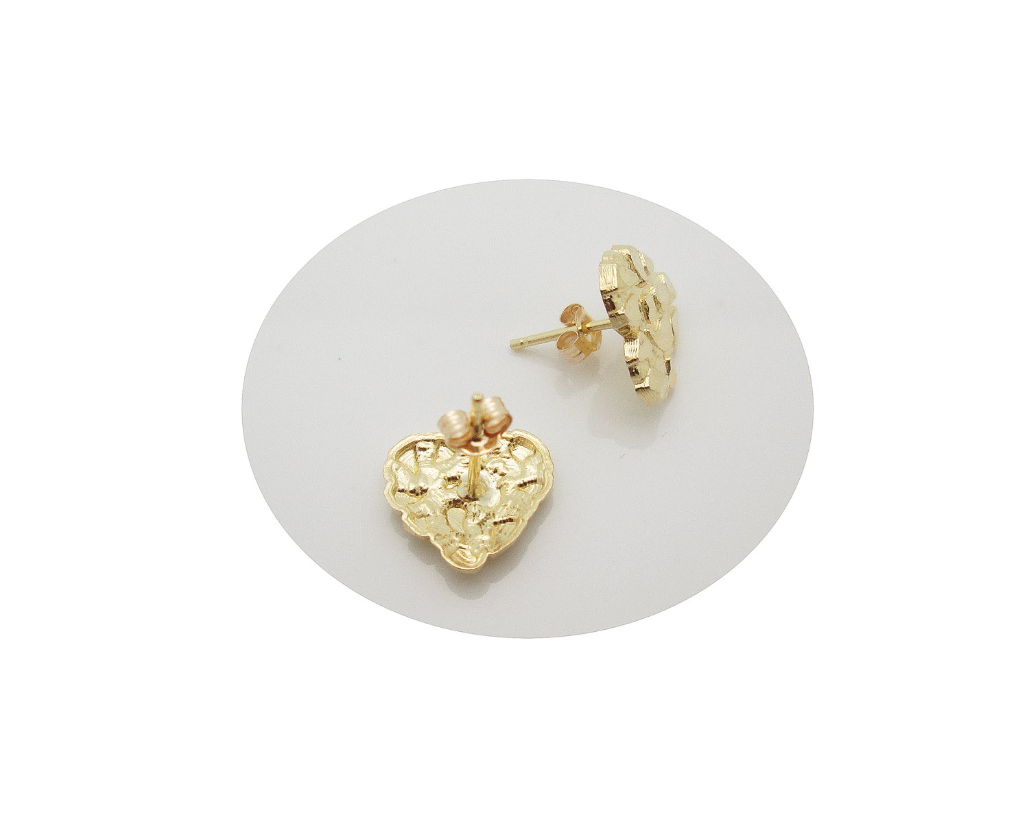 10K Yellow Gold Diamond Cut Nugget Heart Earrings