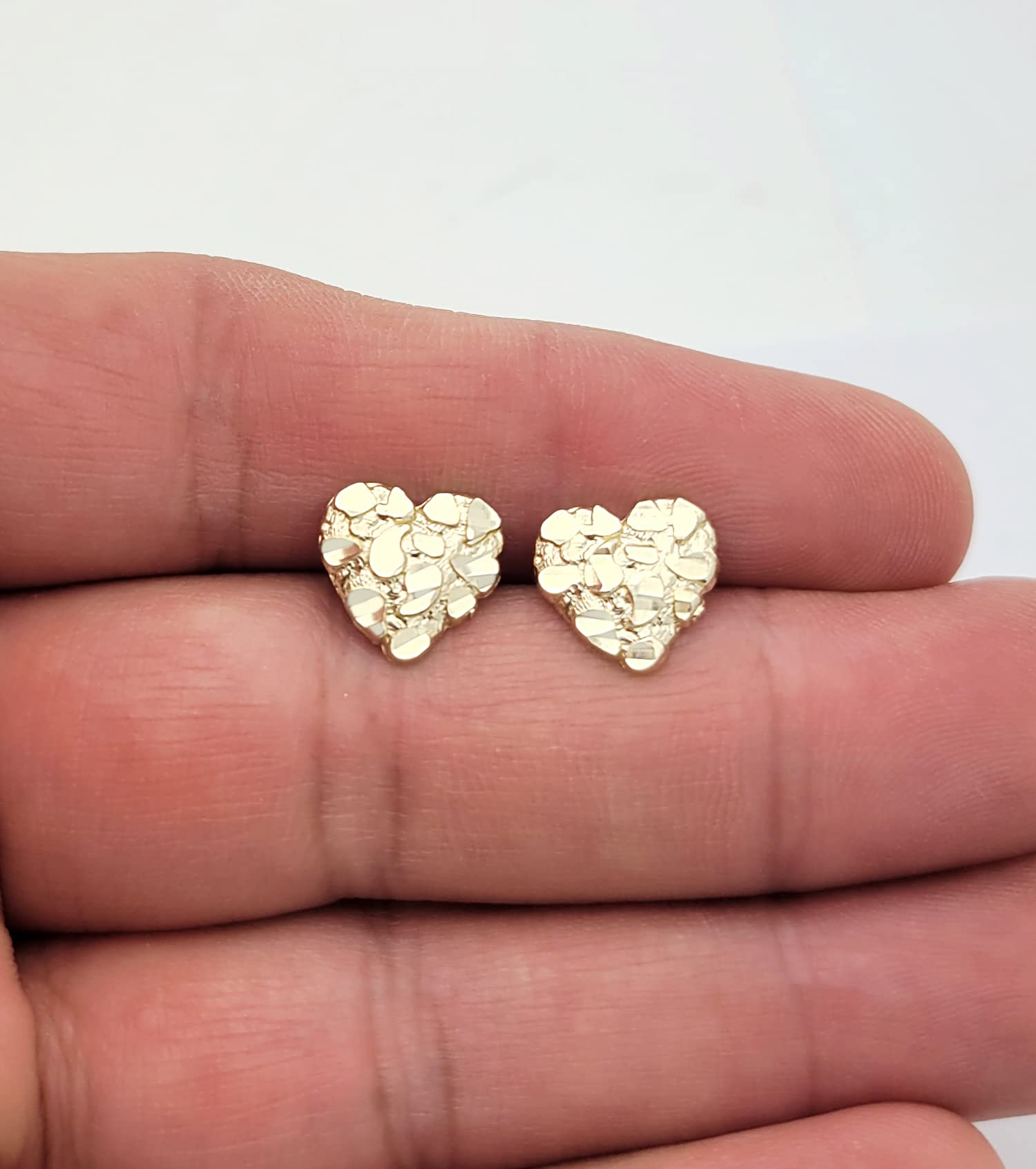 10K Yellow Gold Diamond Cut Nugget Heart Earrings