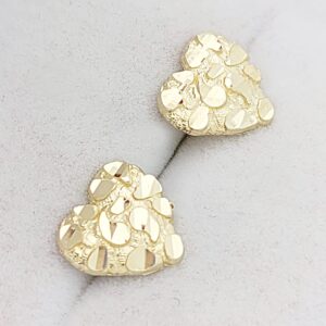 10K Yellow Gold Diamond Cut Nugget Heart Earrings