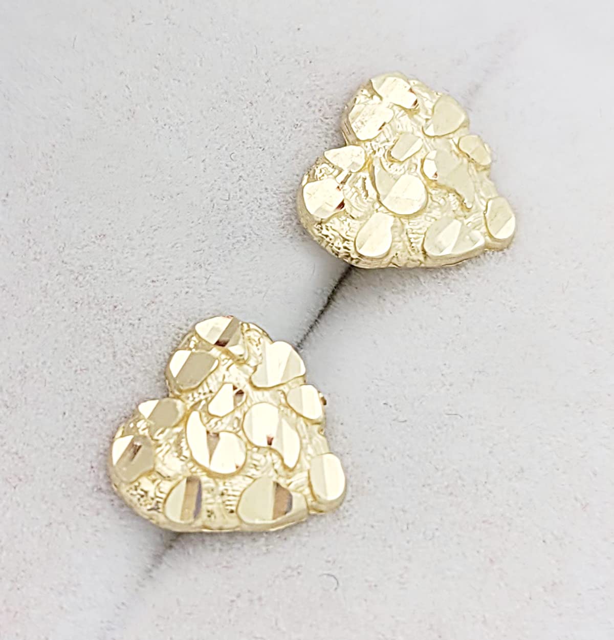 10K Yellow Gold Diamond Cut Nugget Heart Earrings