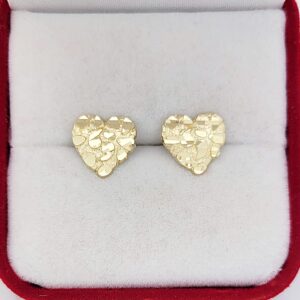 10K Yellow Gold Diamond Cut Nugget Heart Earrings