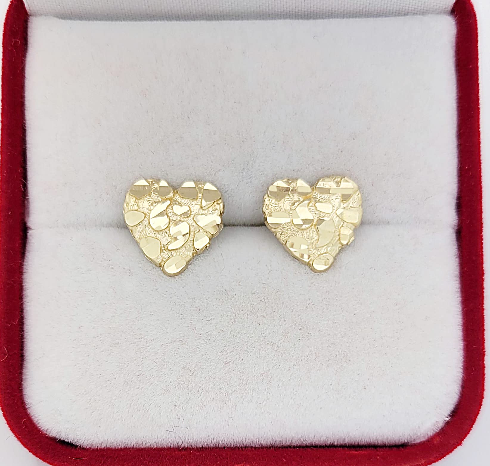 10K Yellow Gold Diamond Cut Nugget Heart Earrings