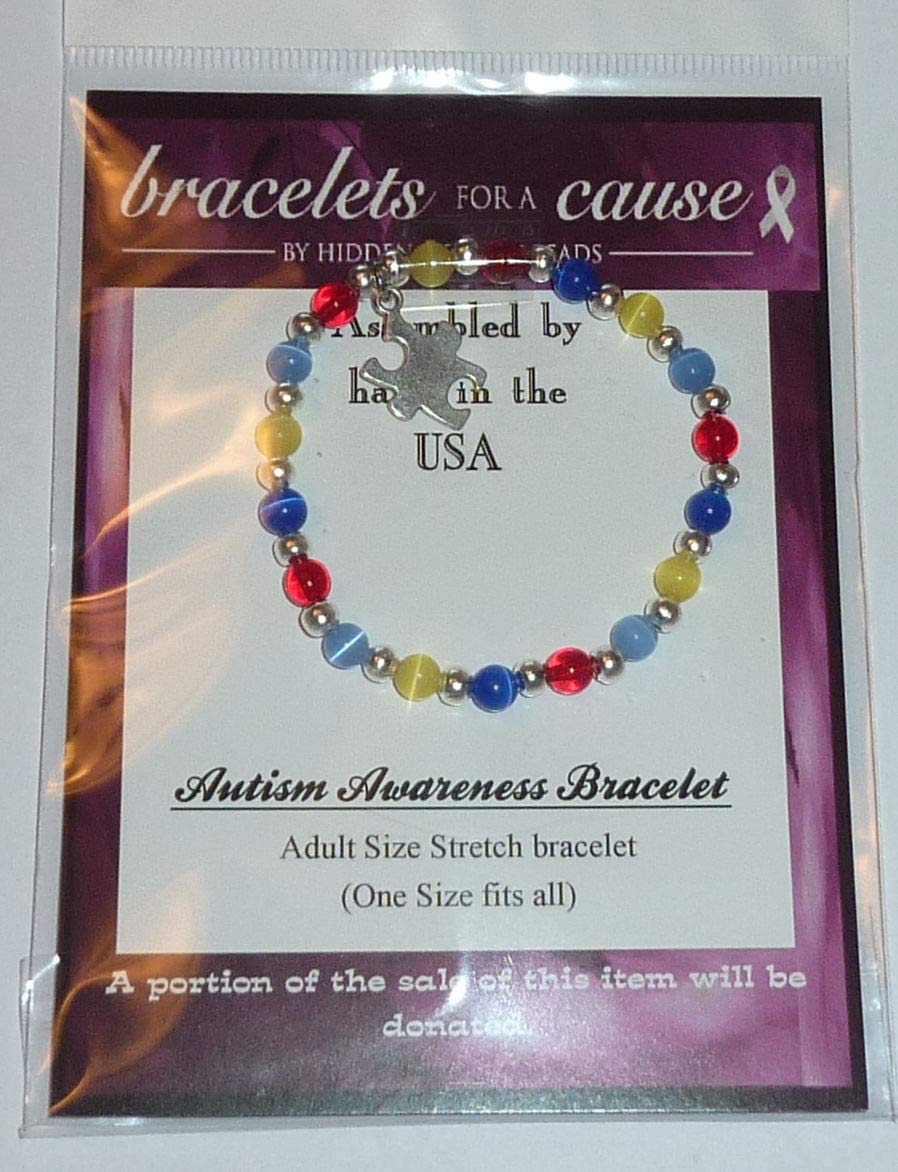 Hidden Hollow Beads Autism Awareness Bracelet, Adult size, Comes packaged (Stretch (Fits Most Adults))