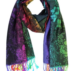 PASKMLNA Pashmina Silky Tropical Exotic Pashmina Wrap Shawl Scarf (051-navy)