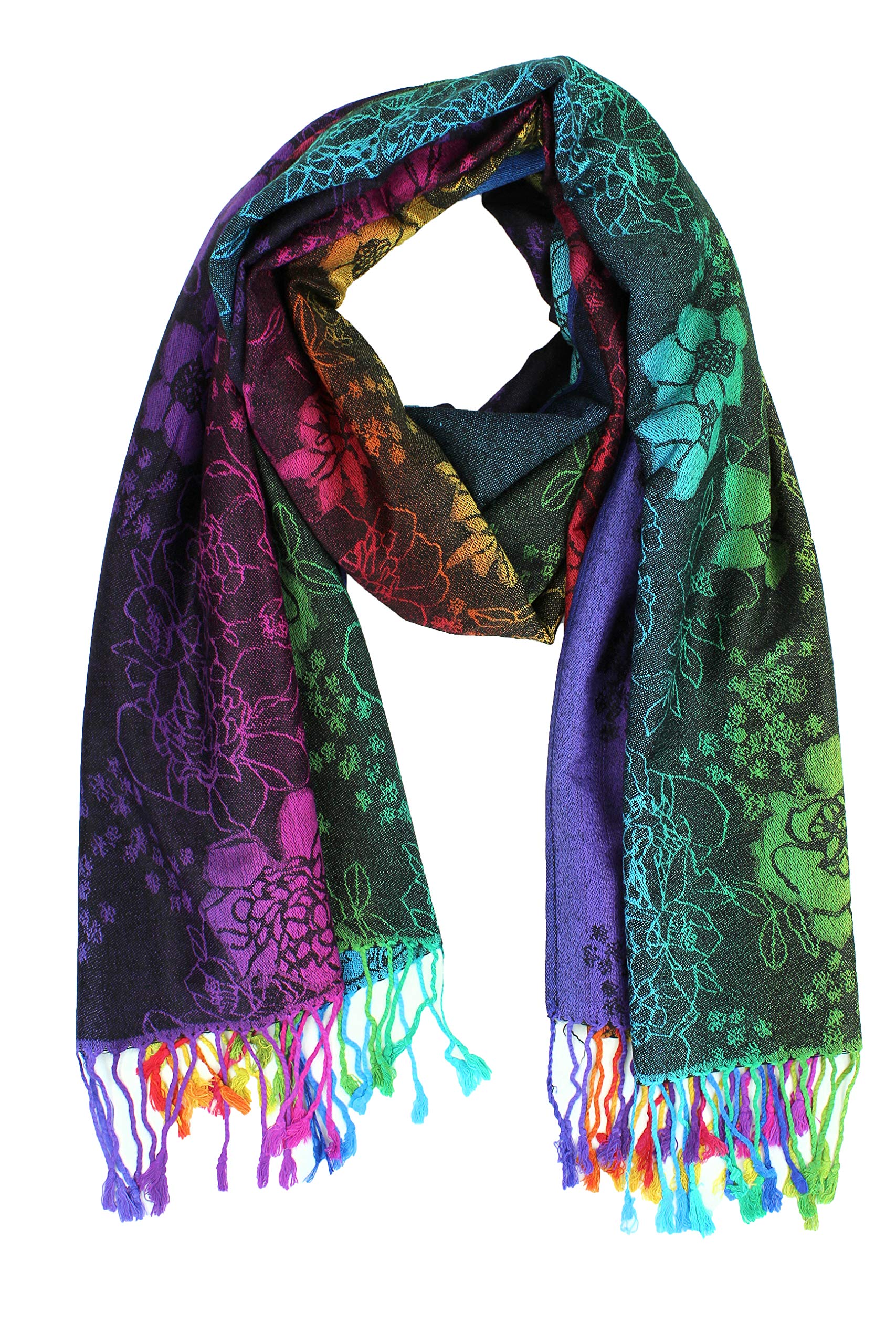 PASKMLNA Pashmina Silky Tropical Exotic Pashmina Wrap Shawl Scarf (051-navy)