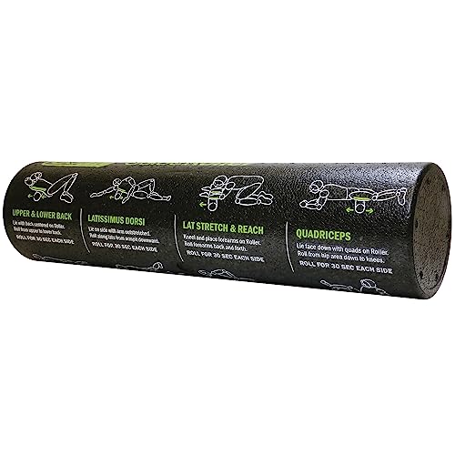 GoFit Dense Foam Massage Roller - with 12 Printed Exercises, GF-GDRL,Black