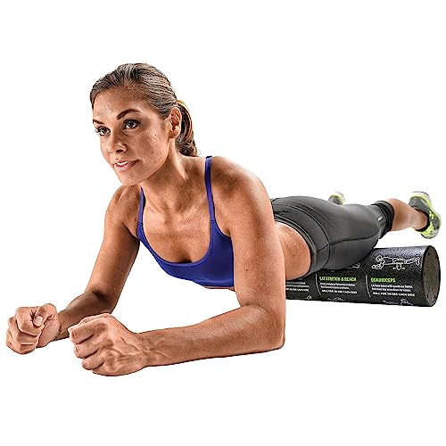 GoFit Dense Foam Massage Roller - with 12 Printed Exercises, GF-GDRL,Black