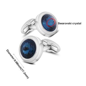 MERIT OCEAN Mens Cufflinks Elegant Style Cuff Link Super Shiny Swarovski Navy Blue Crystal Circular Cufflinks with Gift Box