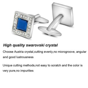 MERIT OCEAN Blue Navy Swarovski Crystal Square Cufflinks for Men Classical Swarovski Cuff Links with Gift Box Elegant Style