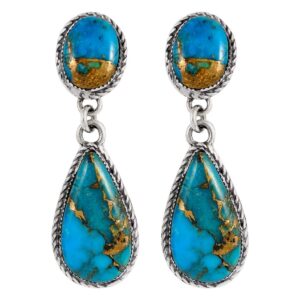 turquoise earrings sterling silver copper-infused matrix turquoise jewelry (bold teardrops)