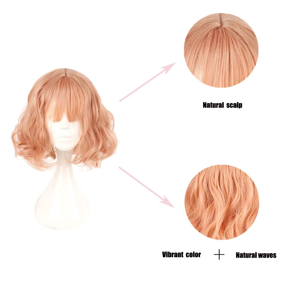 NiceLisa Lovely Pink Short Wavy Harajuku Anime Cosplay Wigs Full Hair COS Props