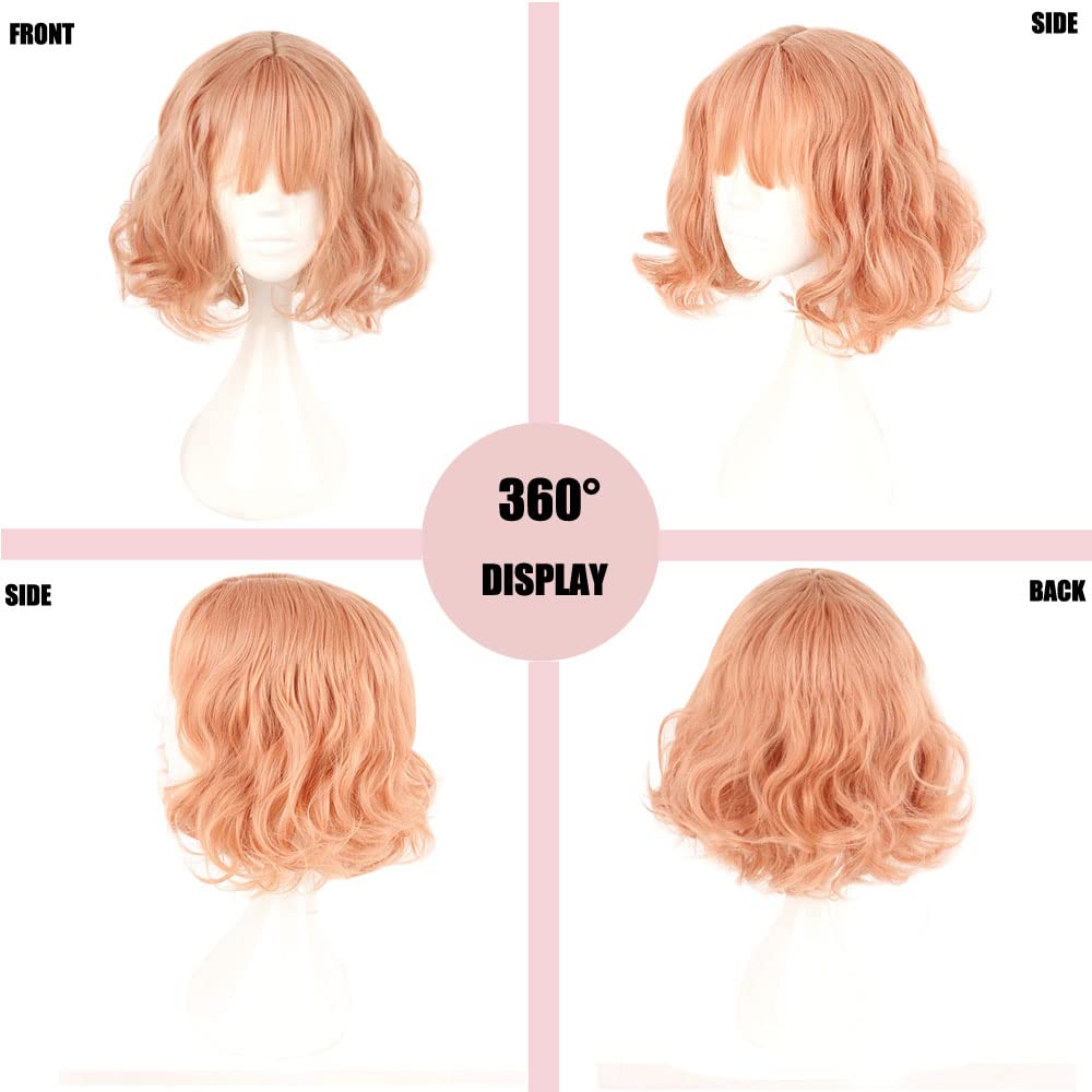 NiceLisa Lovely Pink Short Wavy Harajuku Anime Cosplay Wigs Full Hair COS Props