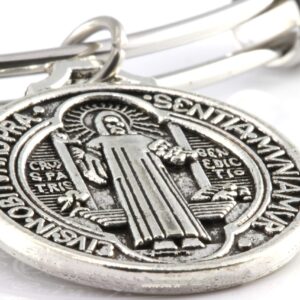 San Benito Bracelet | St Benedict Medals are Great Catholic Gifts or Confirmation Gifts and Medalla de san Benito a Stainless Steel Bangle for Sensitive Skin a Saint Benedict Bracelet for Men or Women