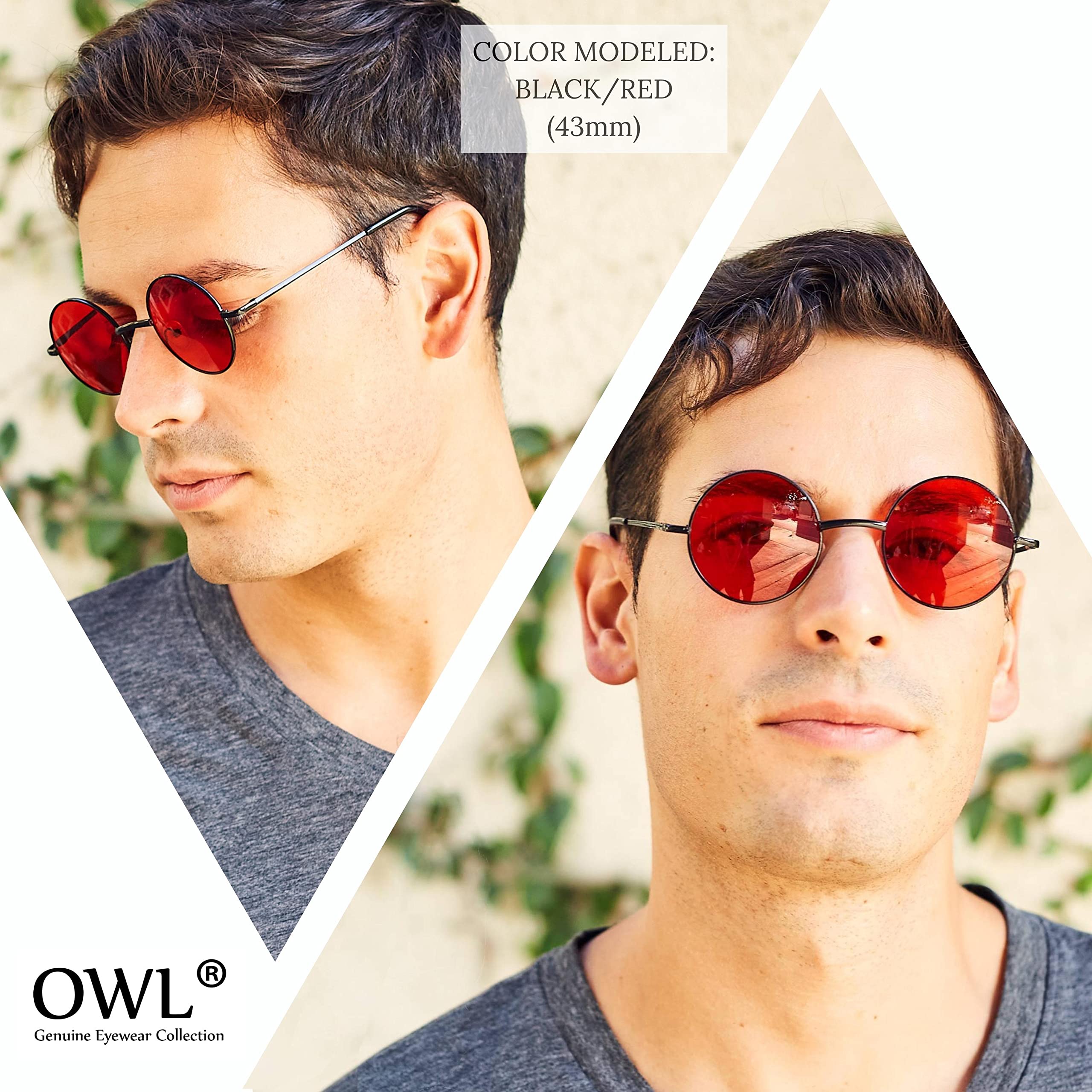 Round Retro Vintage Sunglasses Metal Frame Red Smoke Yellow 3 Pairs OWL