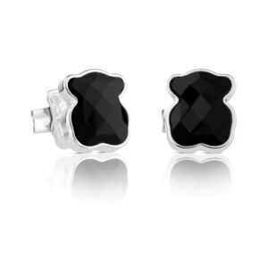 tous sterling silver and faceted onyx earrings for women, size motif: 7mm, tous color collection