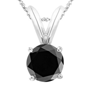 2 Carat 14K White Gold Round Black Diamond 4 Prong Solitaire Pendant Necklace (AAA Quality) W/ 16" Silver Chain